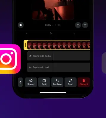 67640b72d1032223f616134d_Screenshot of an Instagram Reel being edited on the app.